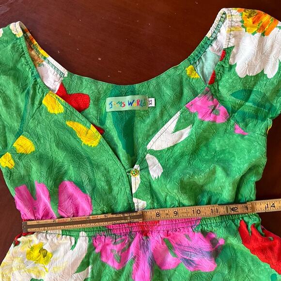 Vintage Jams World Floral Colorful Sun Dress Mini Short Sleeve Size XS Floral - Picture 5 of 12